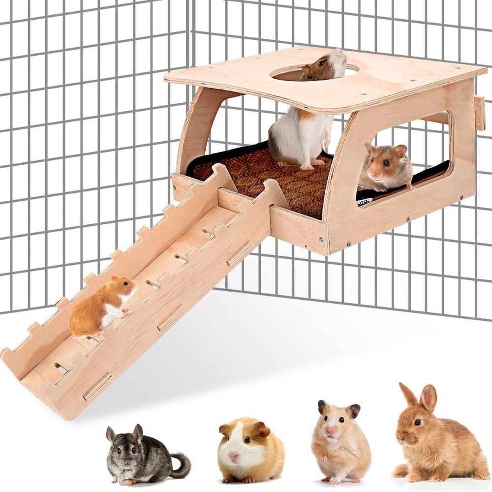 Haldane Guinea Pig Hideout - Wooden Small Animal Hideout with Mat & Ladder, Vent